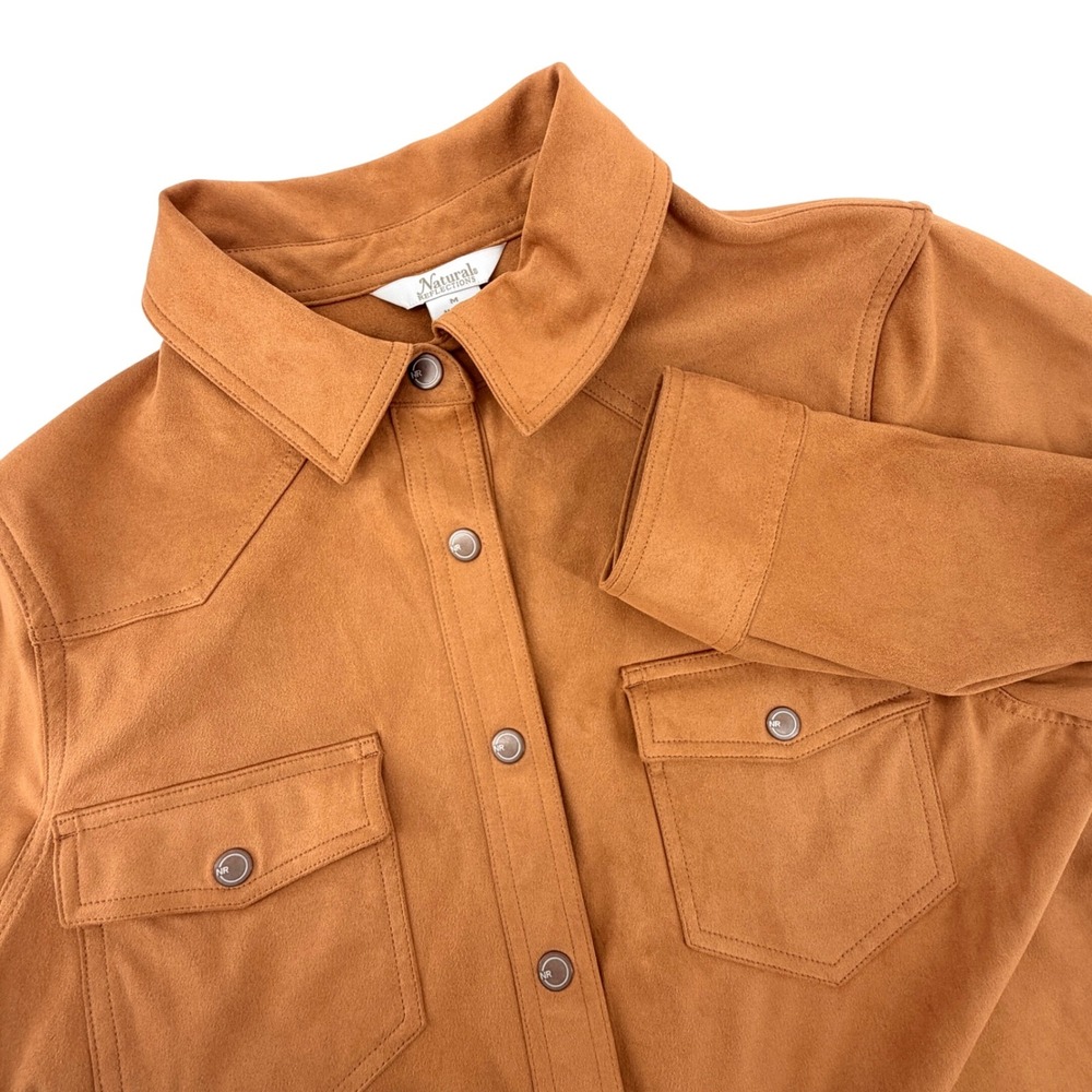Natural Reflections Faux Suede Shirt Womens Medium Rust Orange Excellent Western